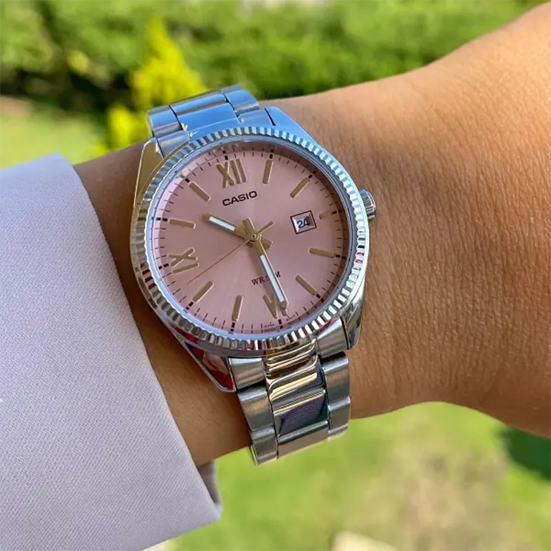 Casio Enticer Date Display Pink Dial Japan Ladies Watch- LTP-1302DD-4A1